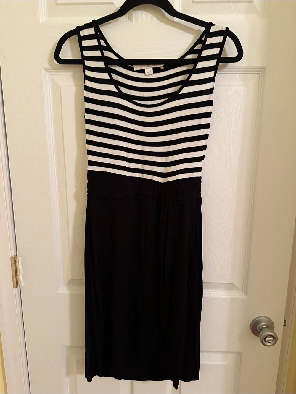 Boston Proper Black and White Striped Midi Dress